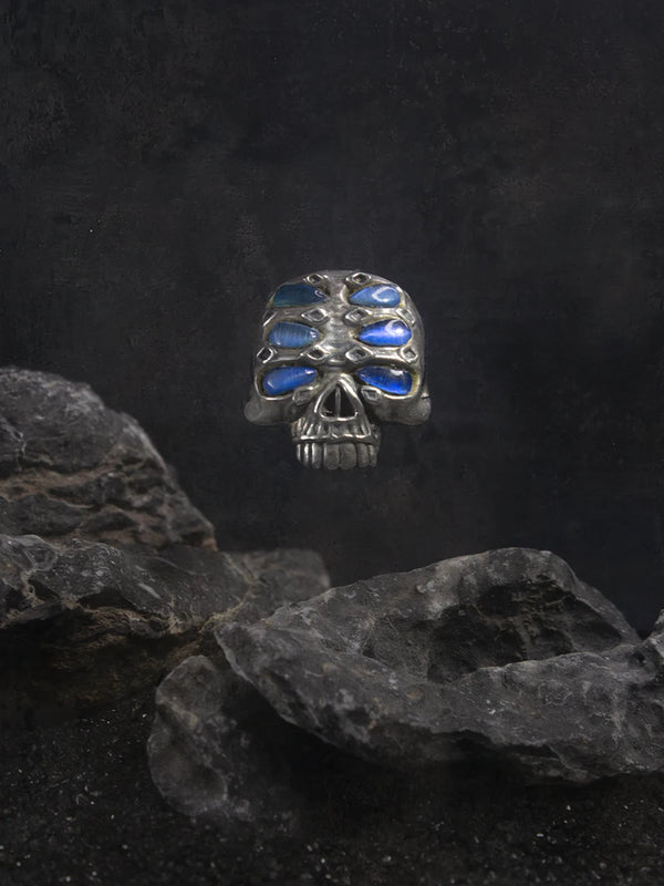Nazar Ring in sterling silver, product photo on black – rings, Bhavya Ramesh
