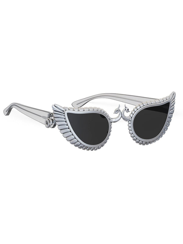 Neytiri Sunglasses in 925 sterling silver, product photo on black – sunglasses, Bhavya Ramesh