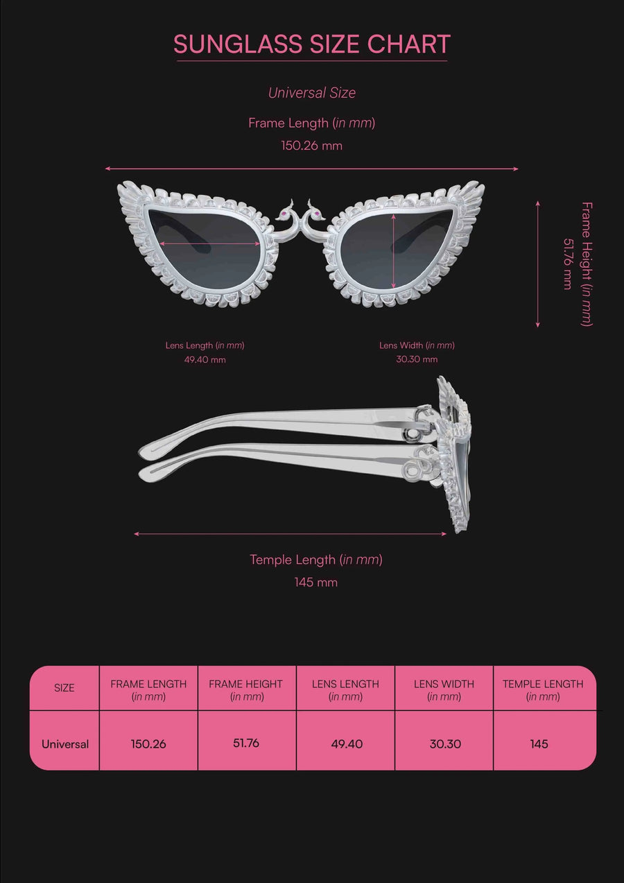 Neytiri Sunglasses in sterling silver, product photo on black – sunglasses, Bhavya Ramesh