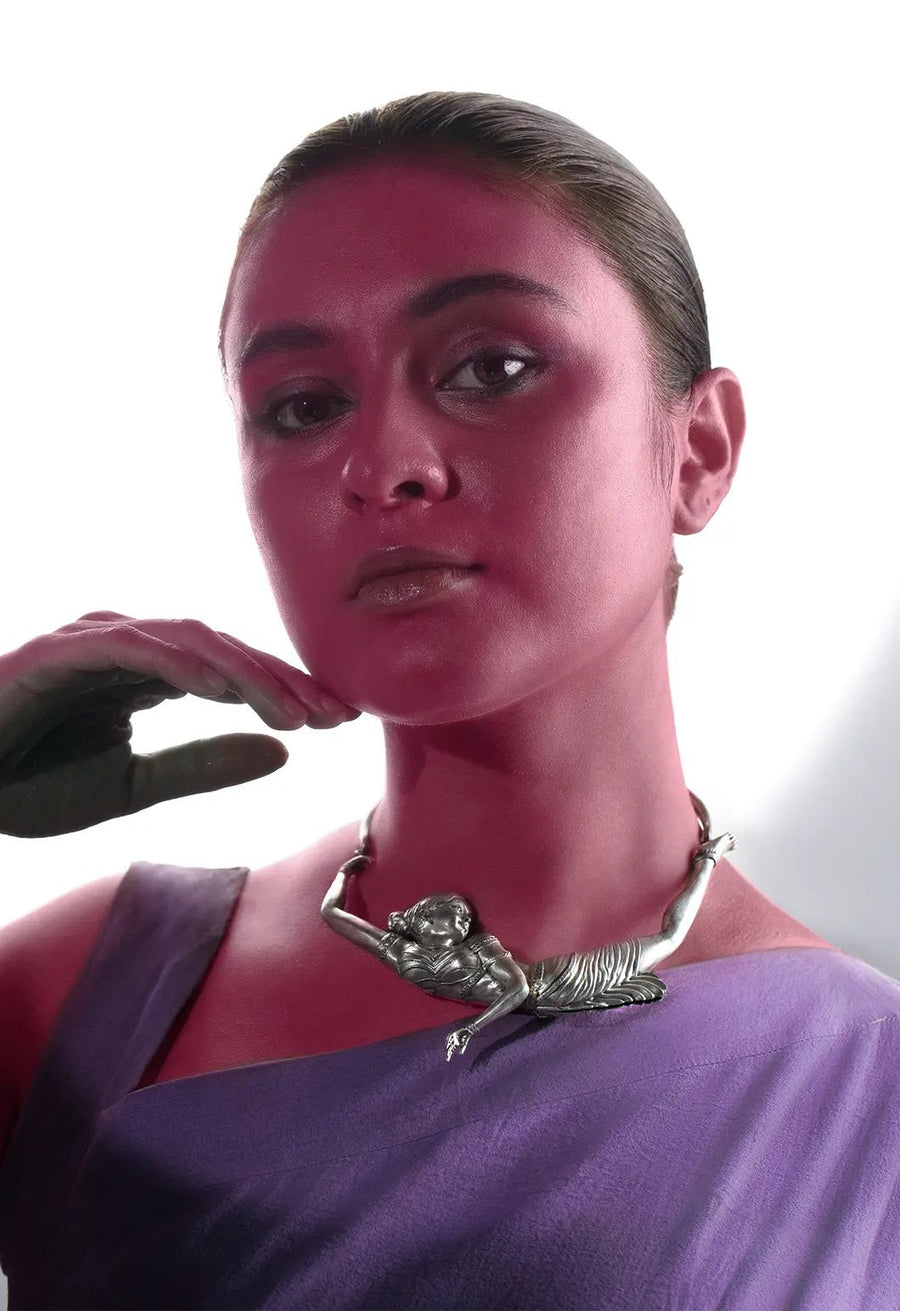 NityaNirvana in 925 sterling silver, product photo on black – neck pieces, Bhavya Ramesh