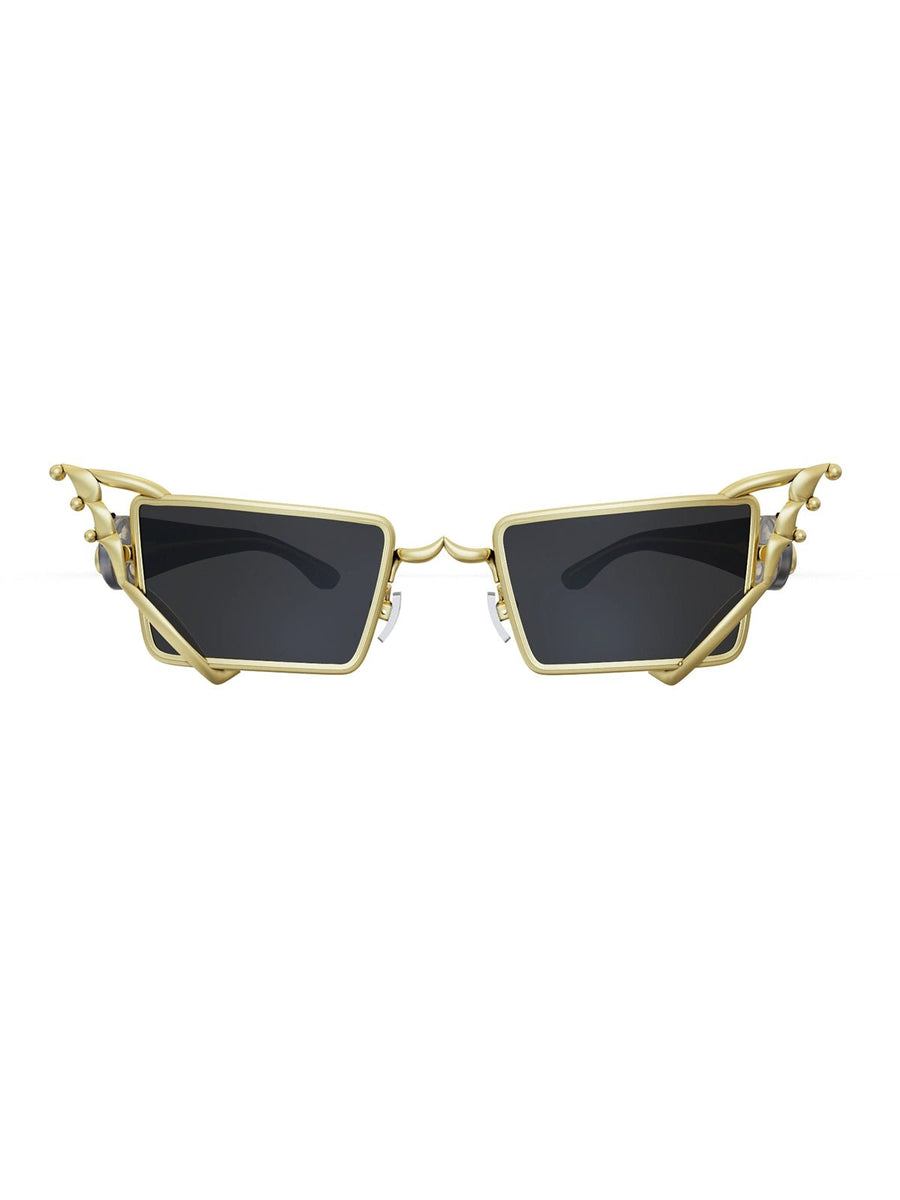 Paabi Sunglasses in 18-carat gold plating on sterling silver, product photo on black – sunglasses, Bhavya Ramesh