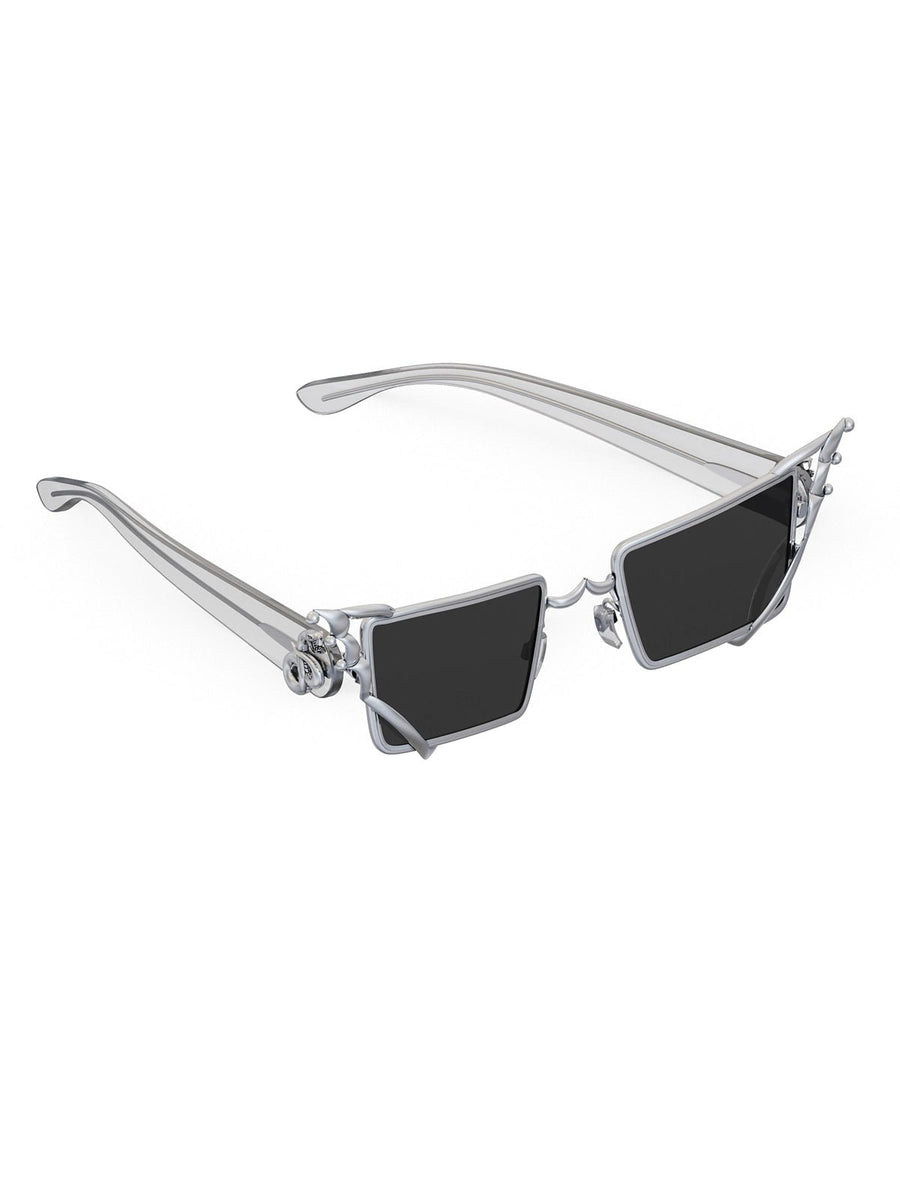 Paabi Sunglasses in 925 sterling silver, product photo on black – sunglasses, Bhavya Ramesh