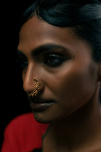 Preen Nose Pin in 18-carat gold plating on sterling silver, worn by a model – nose pin, Bhavya Ramesh