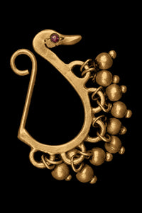 Preen Nose Pin in 18-carat gold plating on sterling silver, product photo on black – nose pin, Bhavya Ramesh