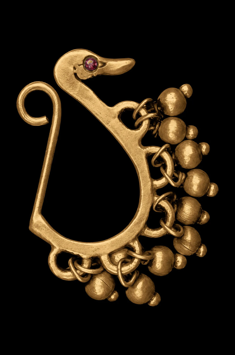 Preen Nose Pin in 18-carat gold plating on sterling silver, product photo on black – nose pin, Bhavya Ramesh