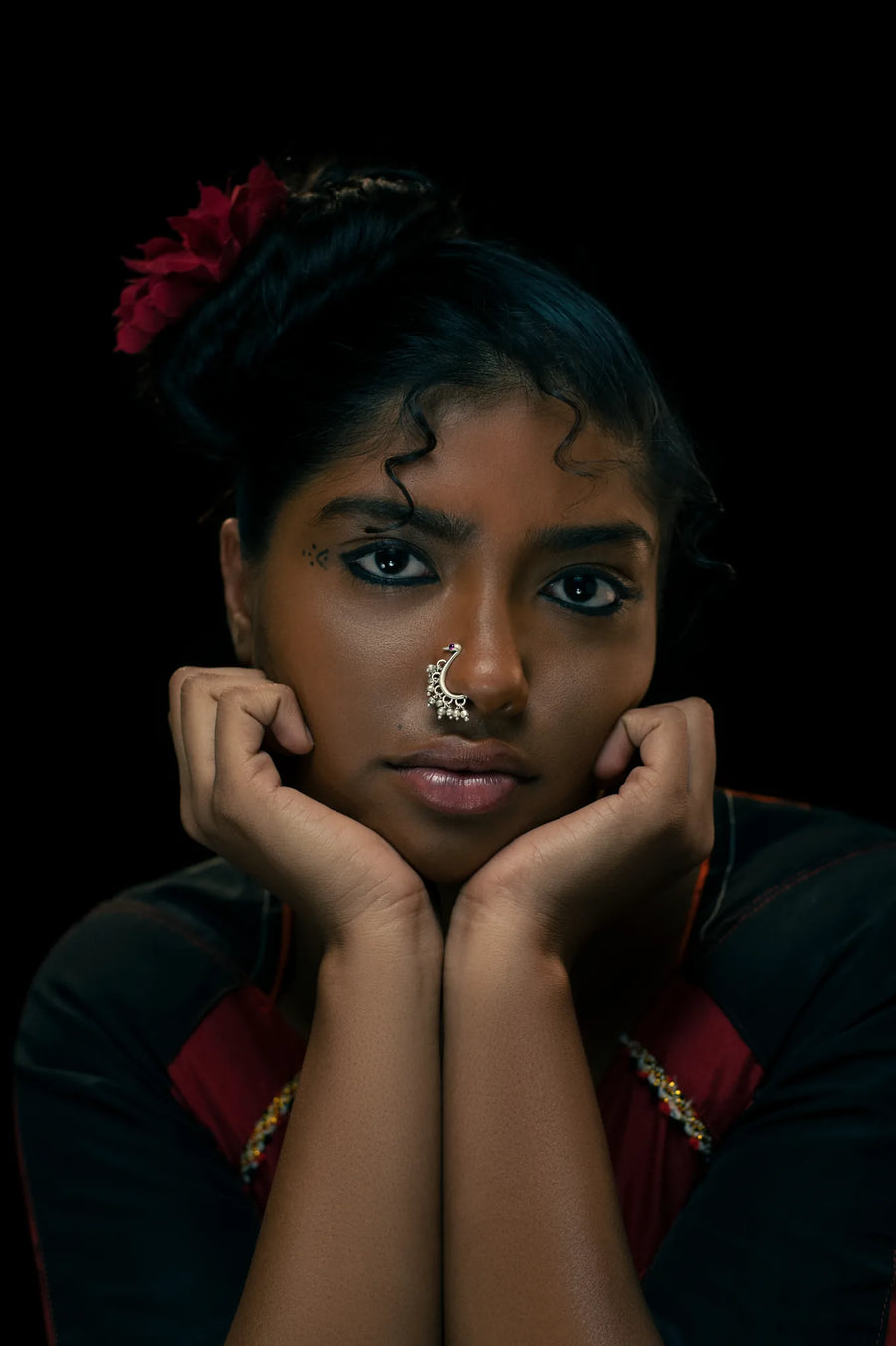 Preen Nose Pin in 925 sterling silver, worn by a model – nose pin, Bhavya Ramesh
