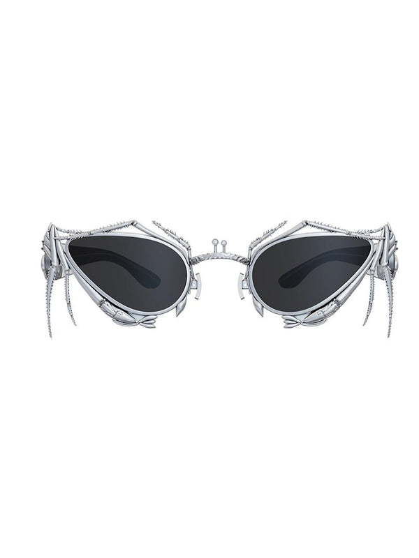 Qamini Sunglasses in 925 sterling silver, product photo on black – sunglasses, Bhavya Ramesh