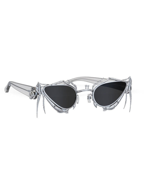 Qamini Sunglasses in 925 sterling silver, product photo on black – sunglasses, Bhavya Ramesh