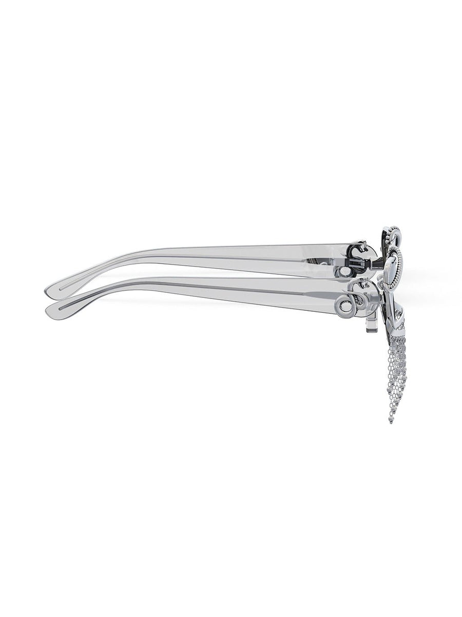 Qamini Sunglasses in 925 sterling silver, product photo on black – sunglasses, Bhavya Ramesh