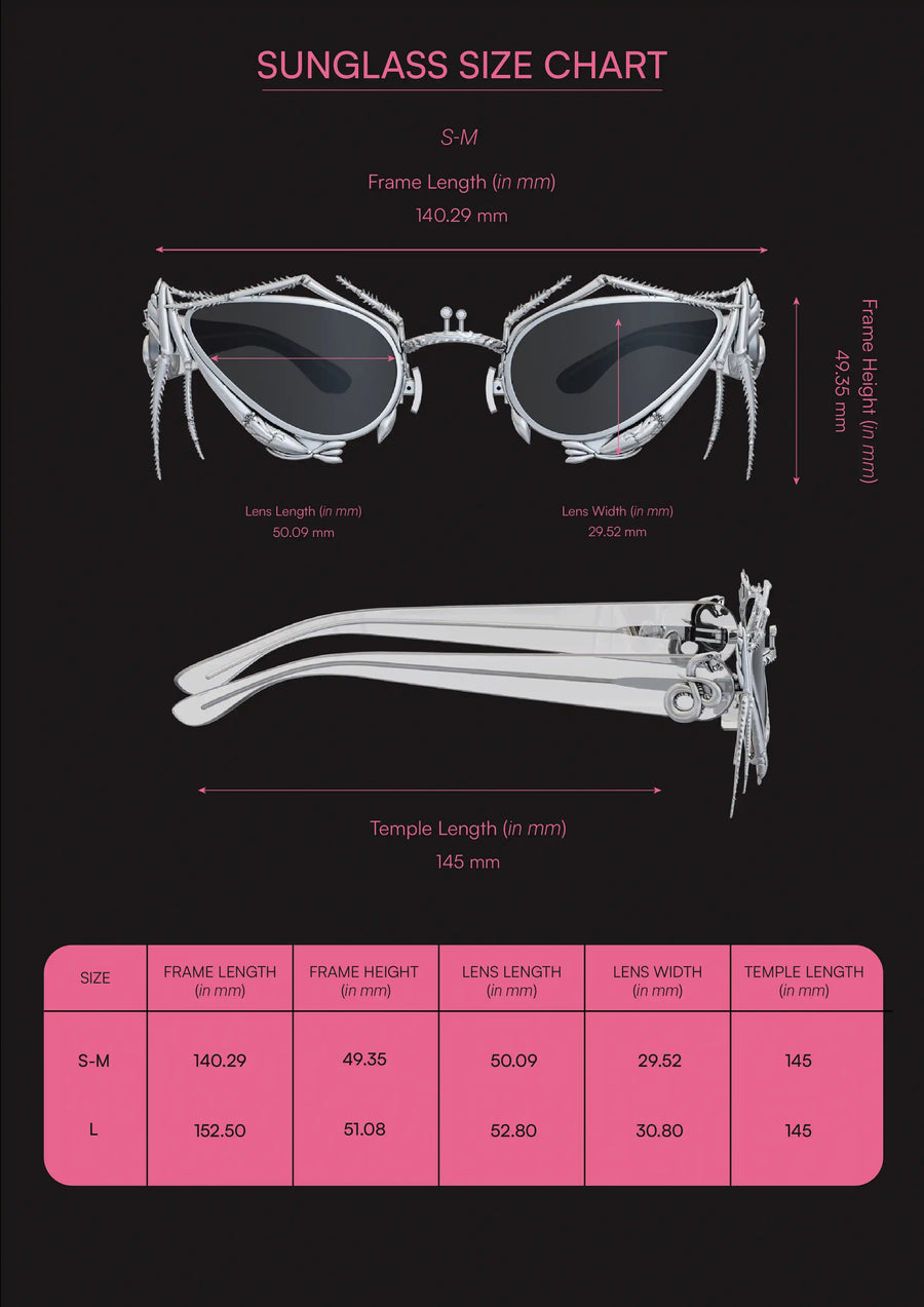 Qamini Sunglasses in sterling silver, product photo on black – sunglasses, Bhavya Ramesh