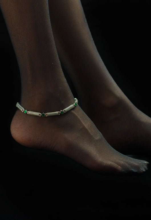 Radiate Anklet in 925 sterling silver, product photo on black – anklet, Bhavya Ramesh