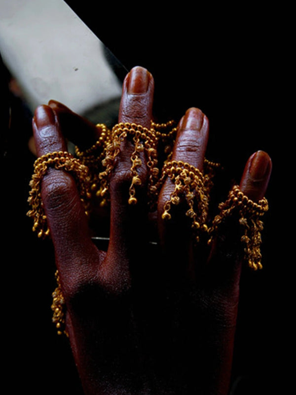 Royal Consort in 18-carat gold plating on sterling silver, product photo on black – nail rings, Bhavya Ramesh