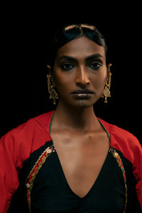 Rumira Earrings in 18-carat gold plating on sterling silver, worn by a model – earrings, Bhavya Ramesh