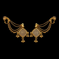 Rumira Earrings in 18-carat gold plating on sterling silver, product photo on black – earrings, Bhavya Ramesh