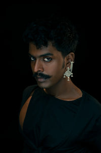 Rumira Earrings in 925 sterling silver, worn by a model – earrings, Bhavya Ramesh