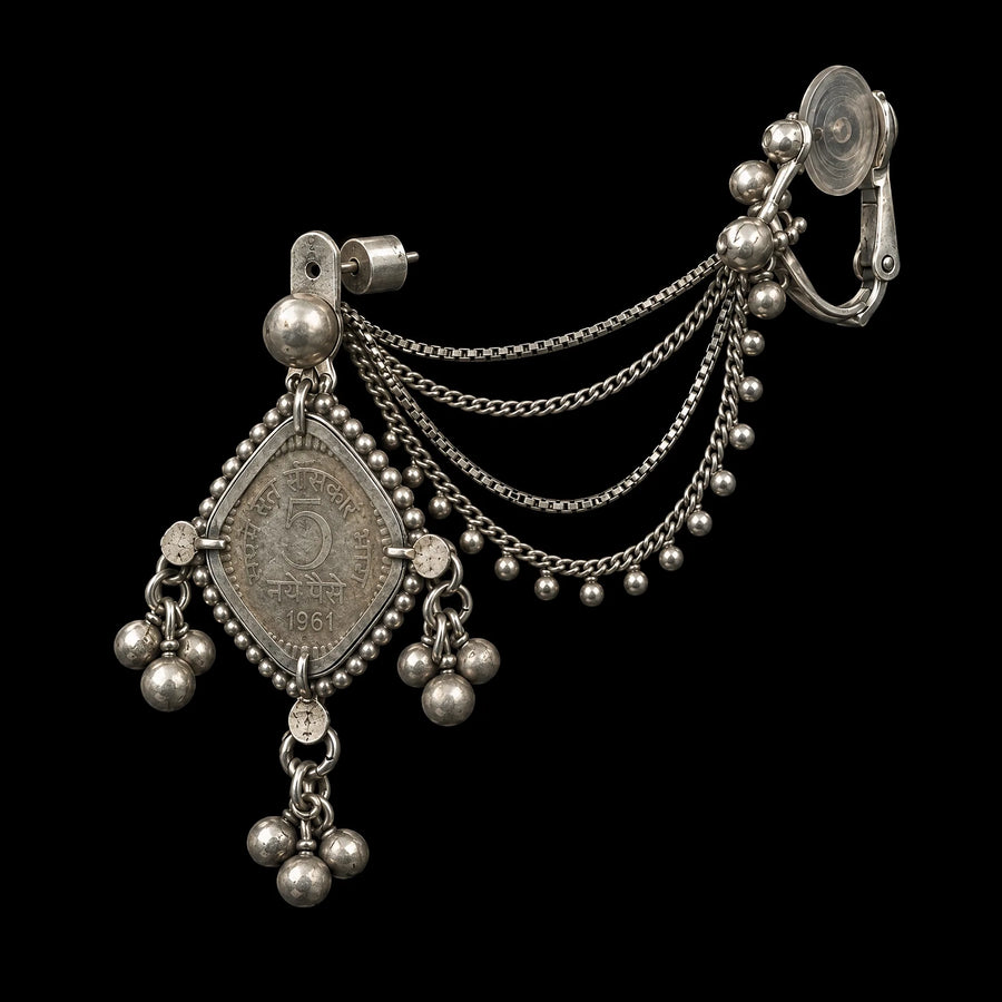 Rumira Earrings in 925 sterling silver, product photo on black – earrings, Bhavya Ramesh