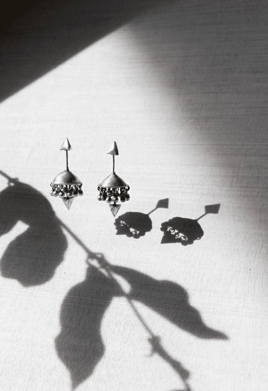 Sacred Geometry Earrings in 925 sterling silver, product photo on black – earrings, Bhavya Ramesh