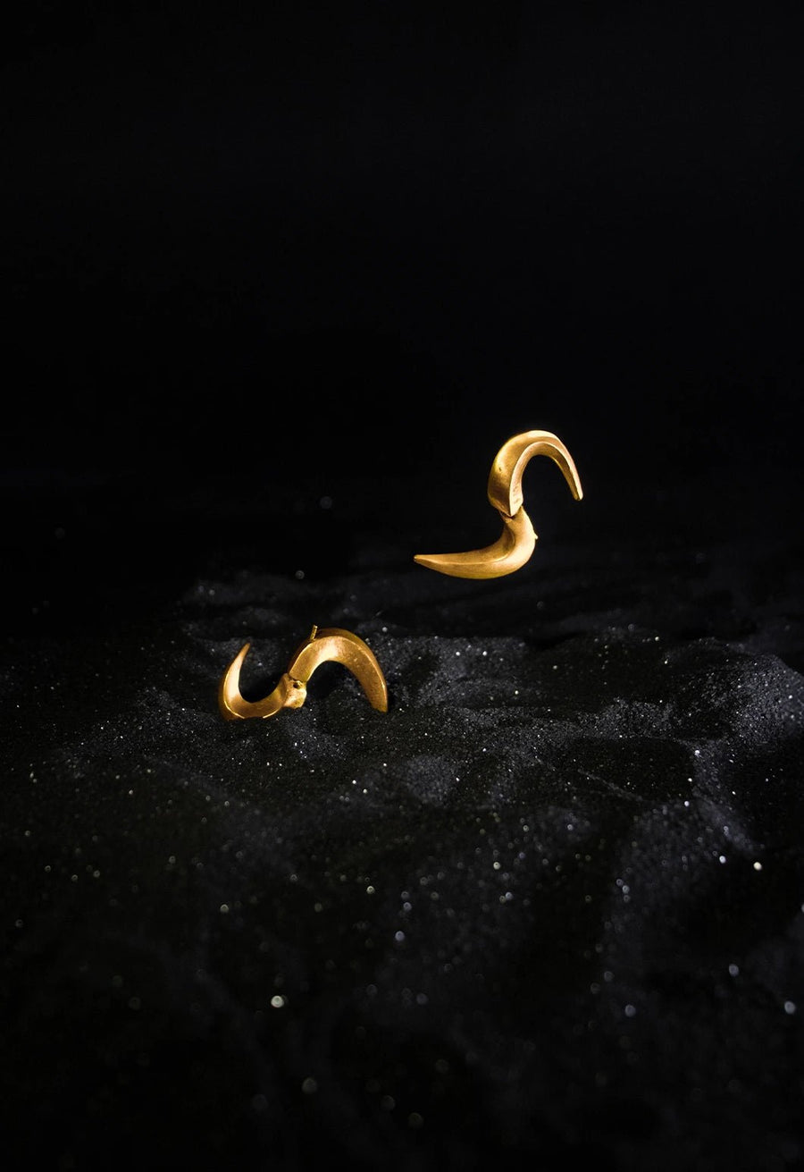 Serpa Earring in 18-carat gold plating on sterling silver, product photo on black – earrings, Bhavya Ramesh