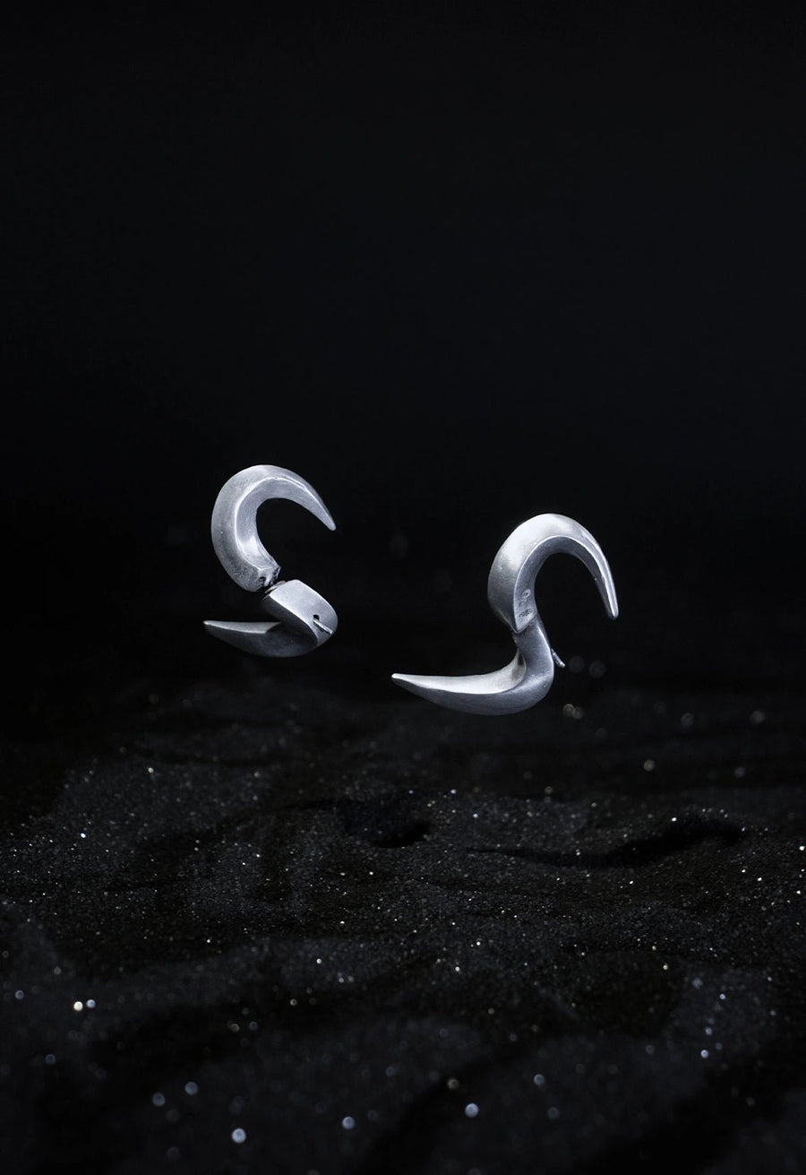 Serpa Earring in 925 sterling silver, product photo on black – earrings, Bhavya Ramesh