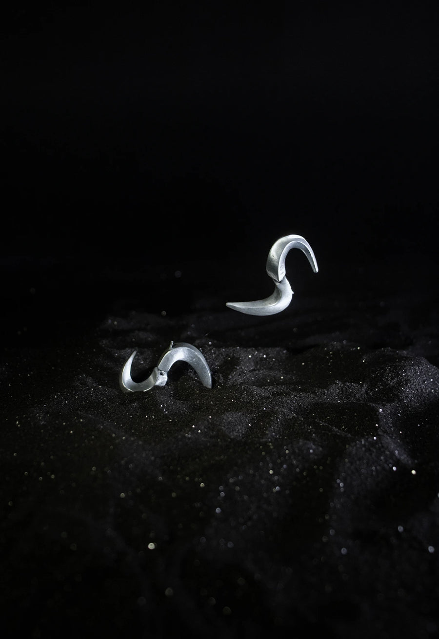 Serpa Earring in 925 sterling silver, product photo on black – earrings, Bhavya Ramesh