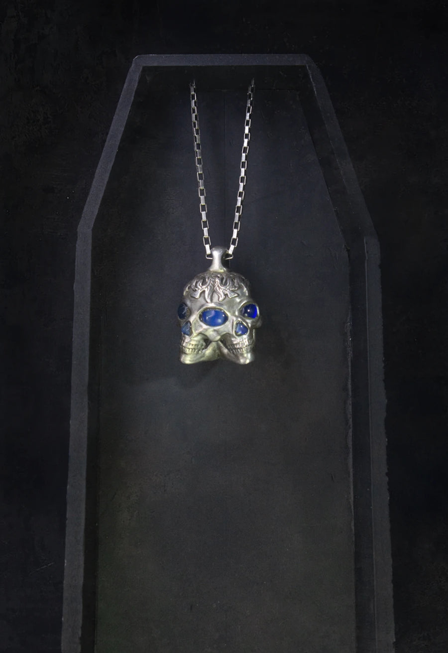 Soul-rift Neckpiece in sterling silver, product photo on black – neck pieces, Bhavya Ramesh