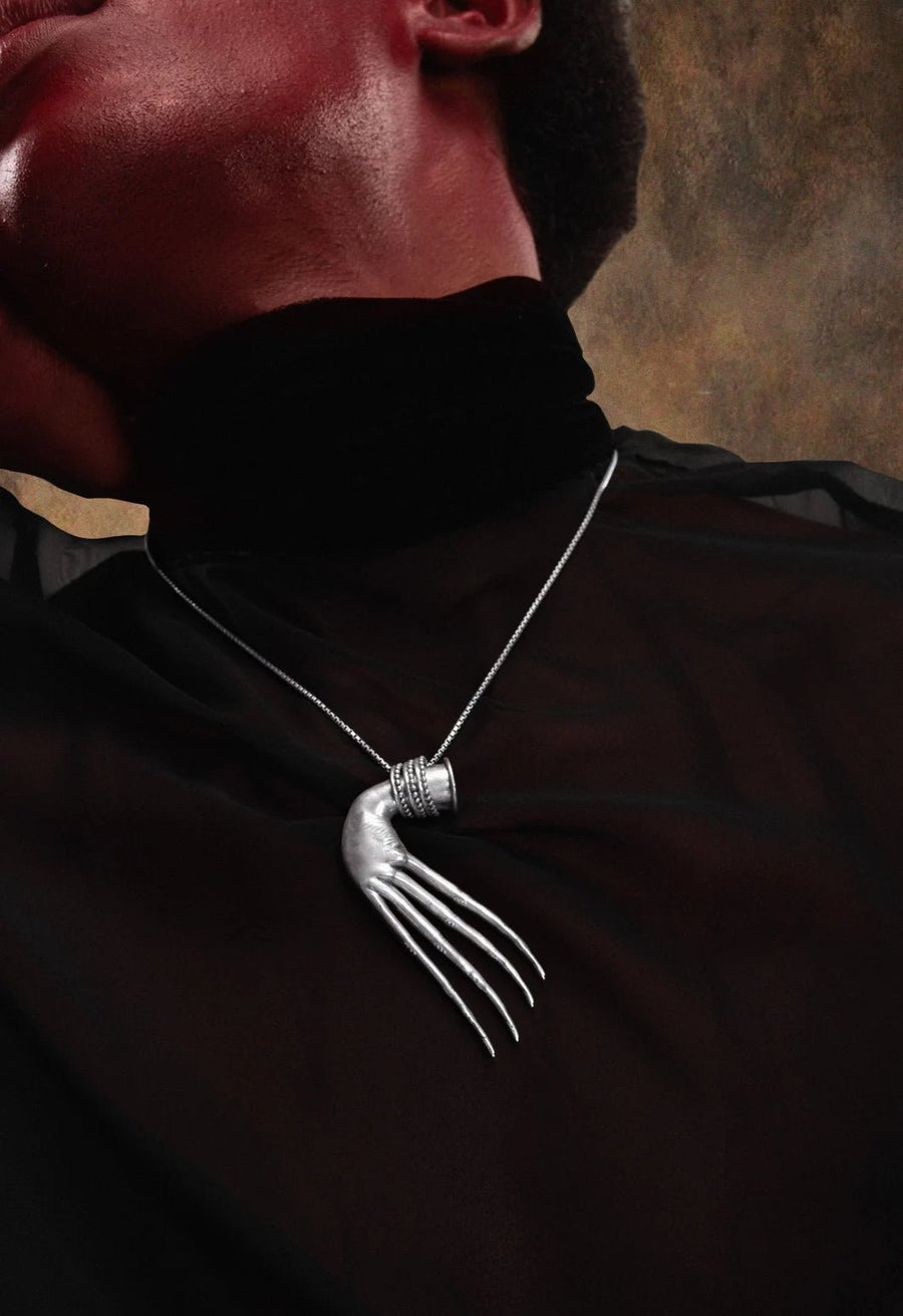 Soul snatcher Neckpiece in 925 sterling silver, worn by a model – neck pieces, Bhavya Ramesh