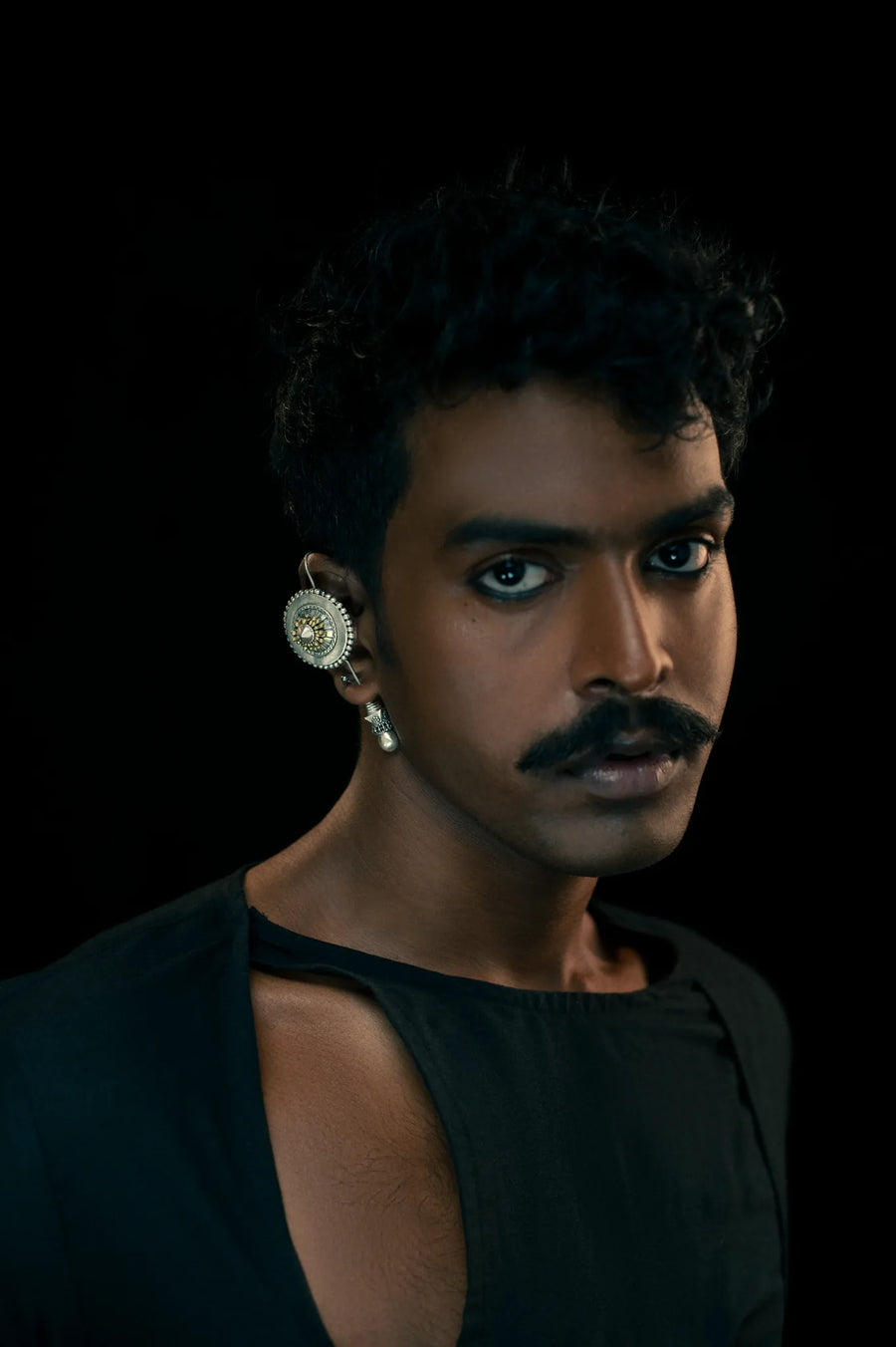 Sundial Earrings in 925 sterling silver, worn by a model – earrings, Bhavya Ramesh