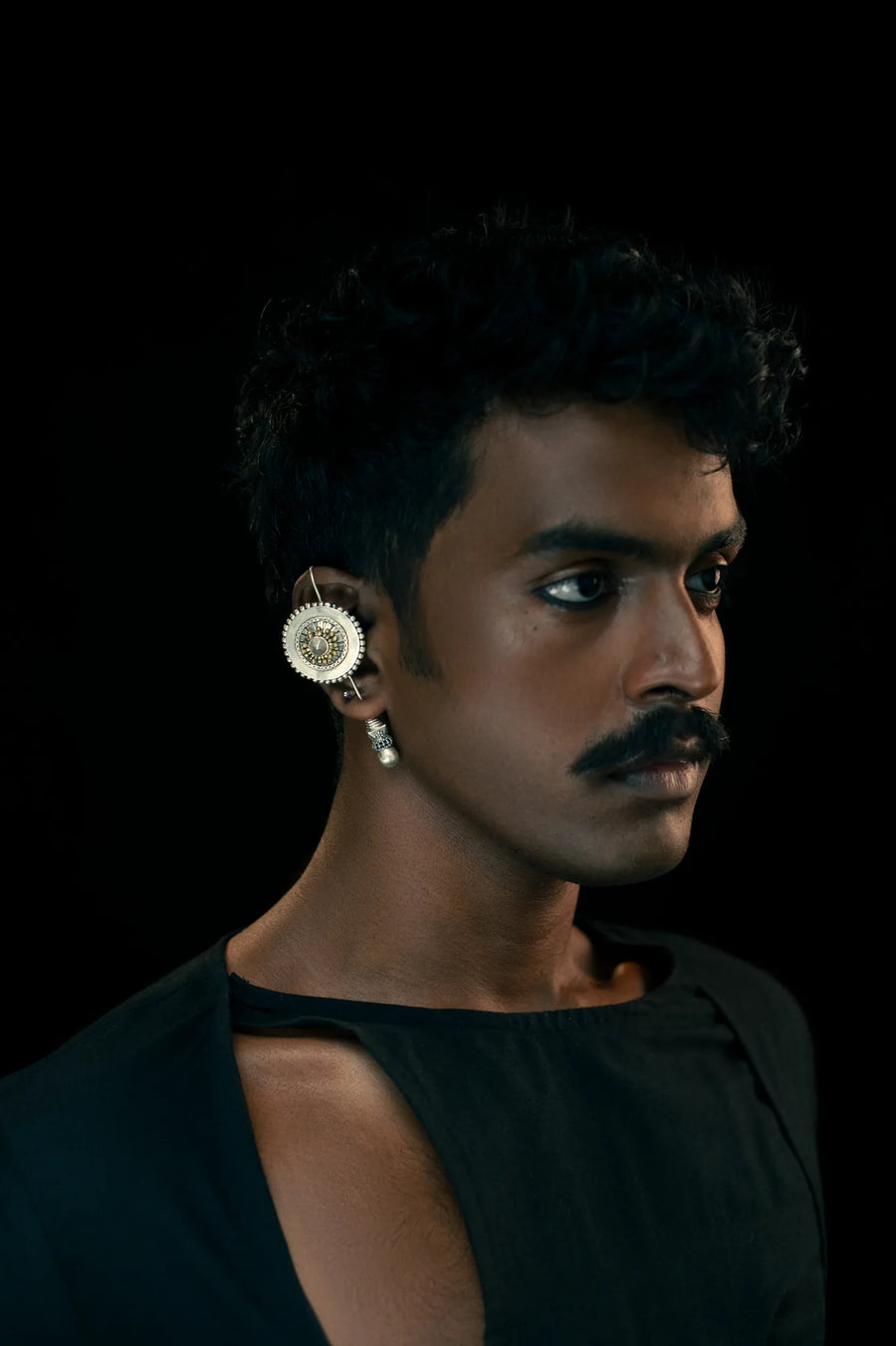 Sundial Earrings in 925 sterling silver, worn by a model – earrings, Bhavya Ramesh