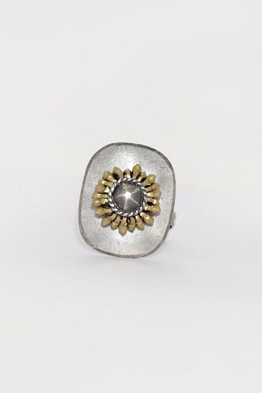 Suraj Ring in 925 sterling silver, product photo on black – rings, Bhavya Ramesh
