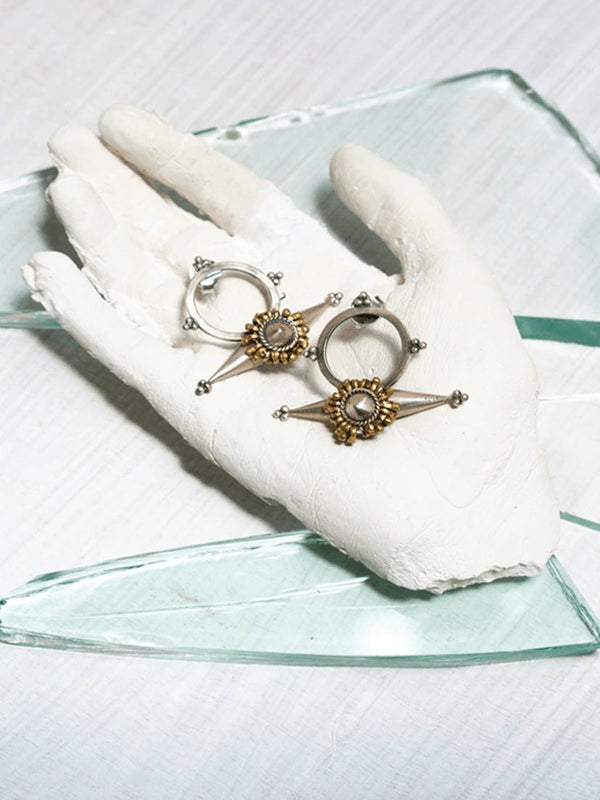 Tantra earring in 925 sterling silver, product photo on black – earrings, Bhavya Ramesh