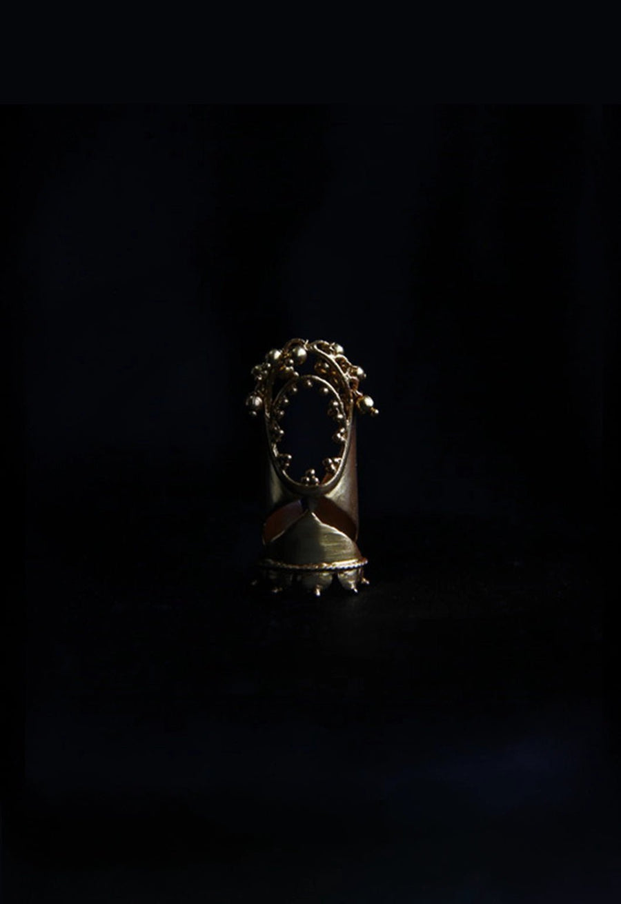 The Knight in 18-carat gold plating on sterling silver, product photo on black – nail rings, Bhavya Ramesh