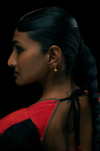 Tili Earrings in 18-carat gold plating on sterling silver, worn by a model – secondary piercing, Bhavya Ramesh