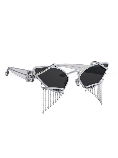 Tipsie Sunglasses in 925 sterling silver, product photo on black – sunglasses, Bhavya Ramesh