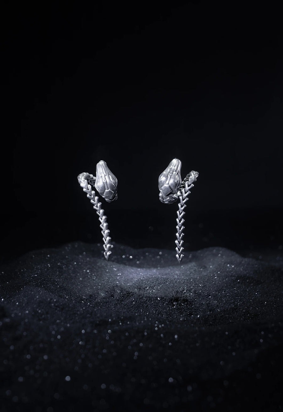 Ulupi Earring in 925 sterling silver, product photo on black – earrings, Bhavya Ramesh