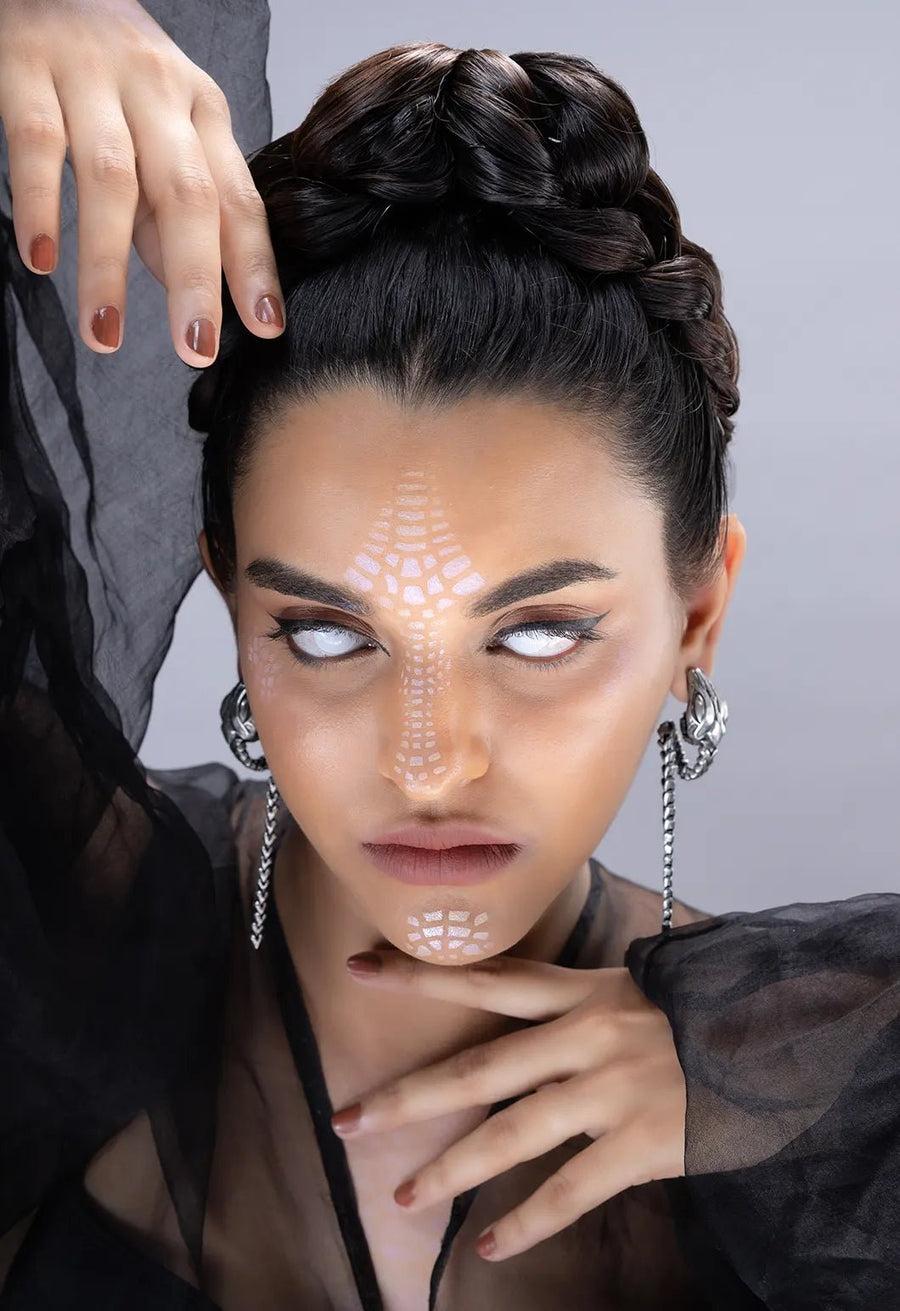 Ulupi Earring in 925 sterling silver, worn by a model – earrings, Bhavya Ramesh