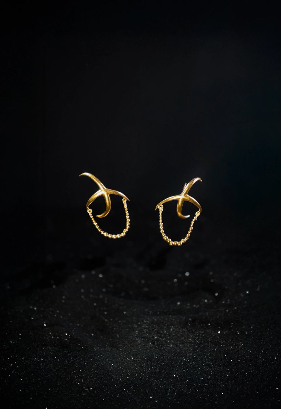 Zohrath Earring in 18-carat gold plating on sterling silver, product photo on black – earrings, Bhavya Ramesh